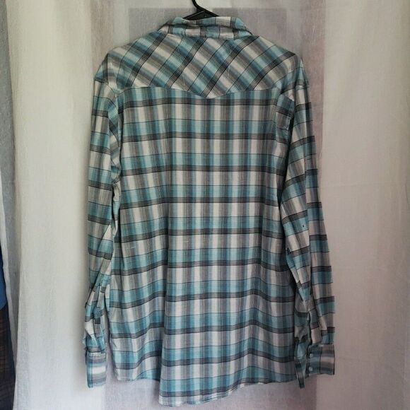 Casual Country Mens Long Sleeve Pearl Snap Shirt Blue Plaid Size XL *FLAW - Picture 5 of 16